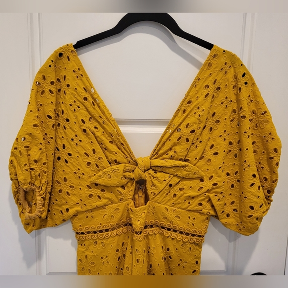 SOLD OFF PM Mustard mango gold eyelet lace flounce dress - Picture 5 of 6